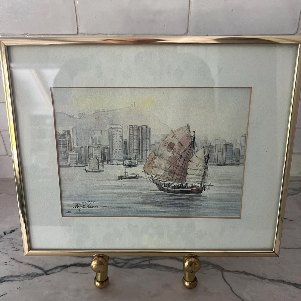 Beautiful framed‎ watercolor painting original signed sailboats